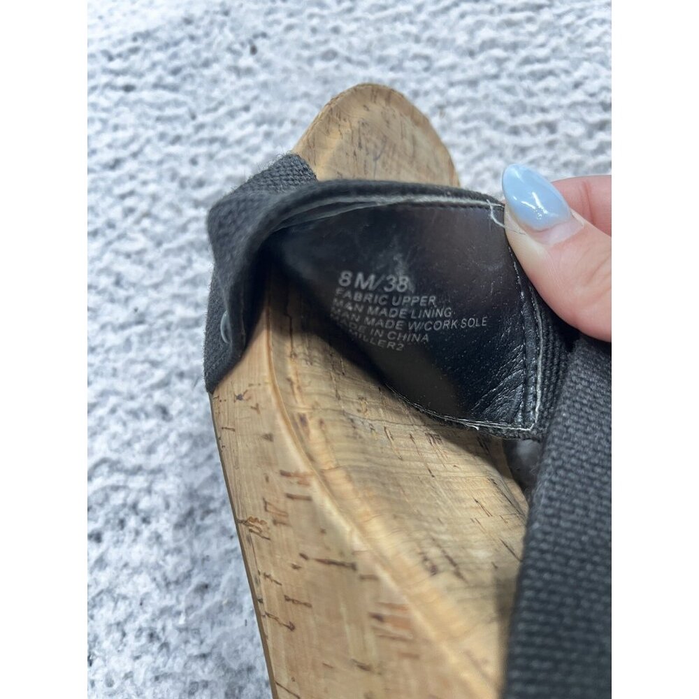 Women's Lucky Brand Miller Black Strap Slip On Cork Wedge Sandals Size 8 - Picture 12 of 13